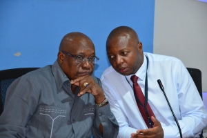 Kenya Ports Authority Managing Director Daniel Manduku (Right) with the board Chairman Gen (Rtd) Joseph Kibwana (Left) at a past function